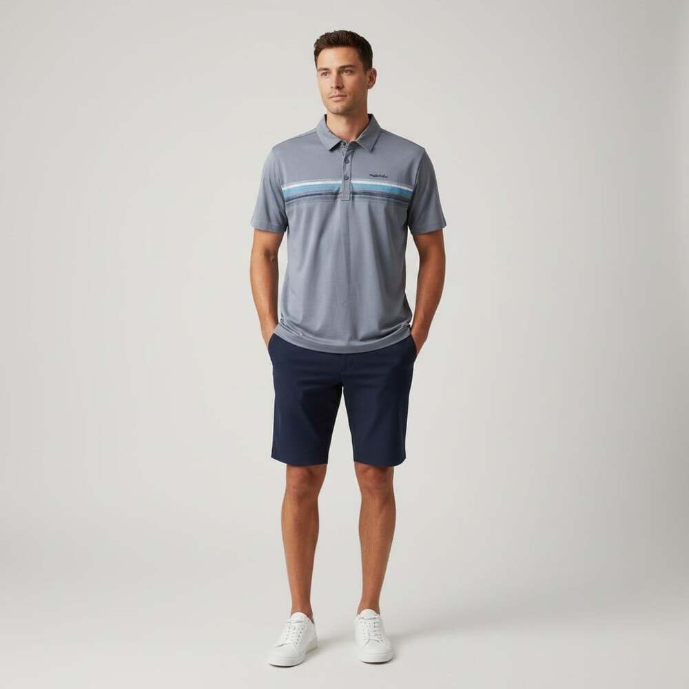 TravisMathew Endless Horizon Polo Men's Large Gray Chest Stripe